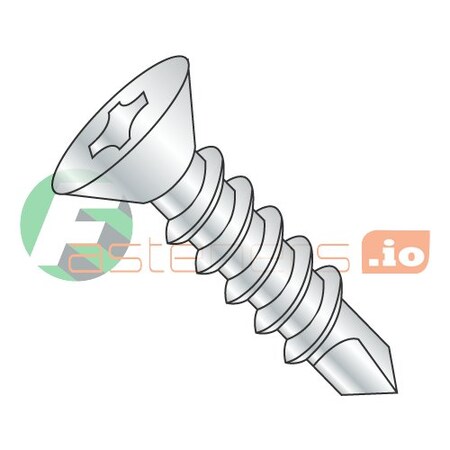 Self-Drilling Screw, #4 X 5/8 In, Zinc Plated Steel Flat Head Phillips Drive, 10000 PK